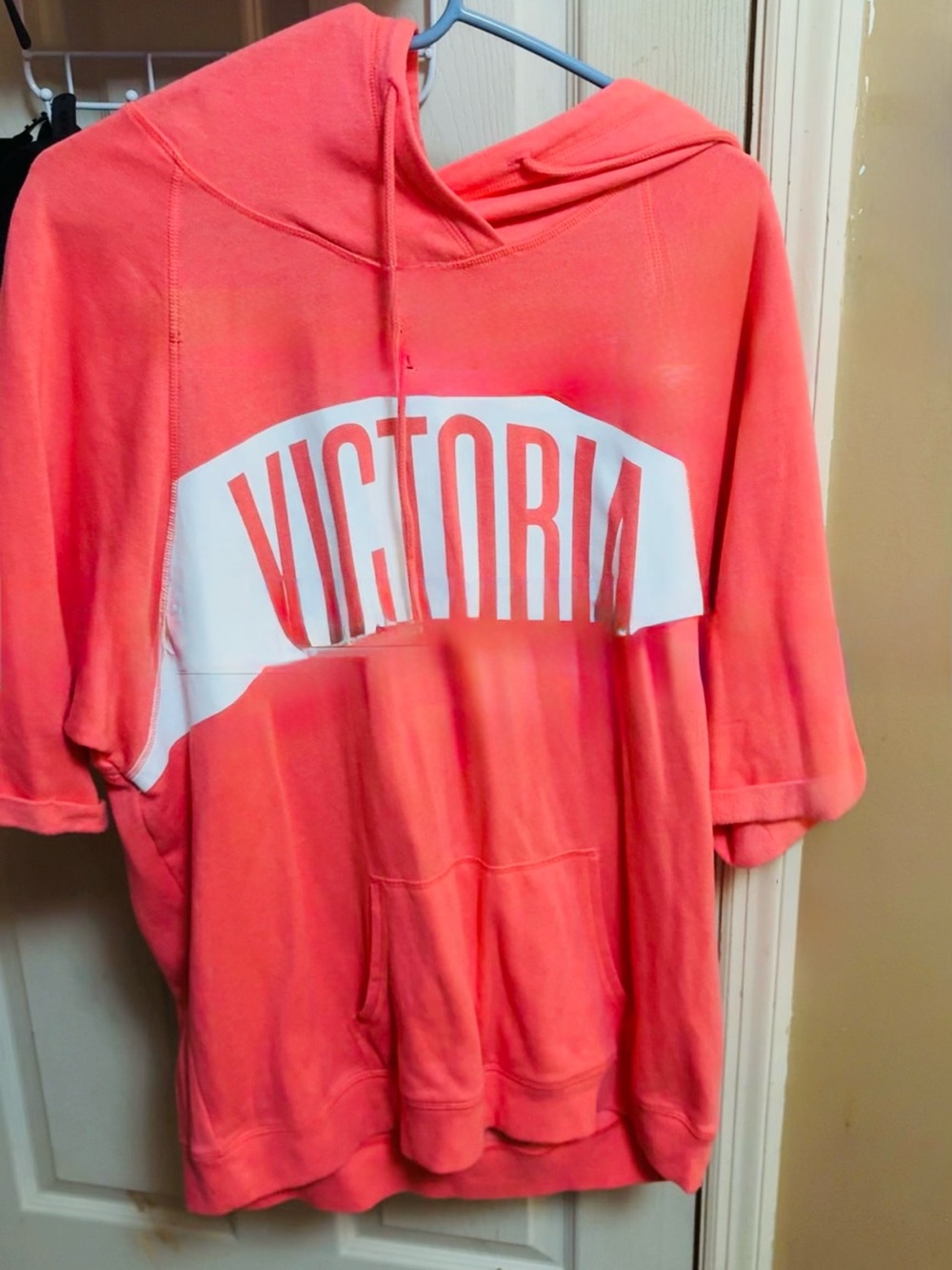 Victoria's Secret Coral Pink Hooded Short-Sleeve Pullover